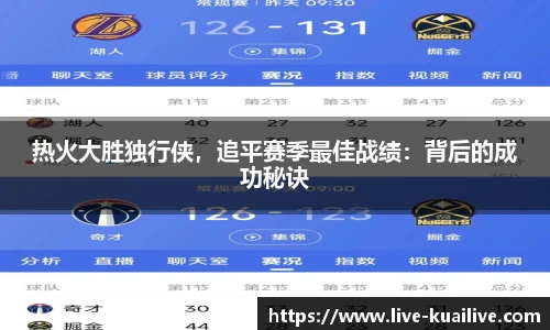 热火大胜独行侠，追平赛季最佳战绩：背后的成功秘诀
